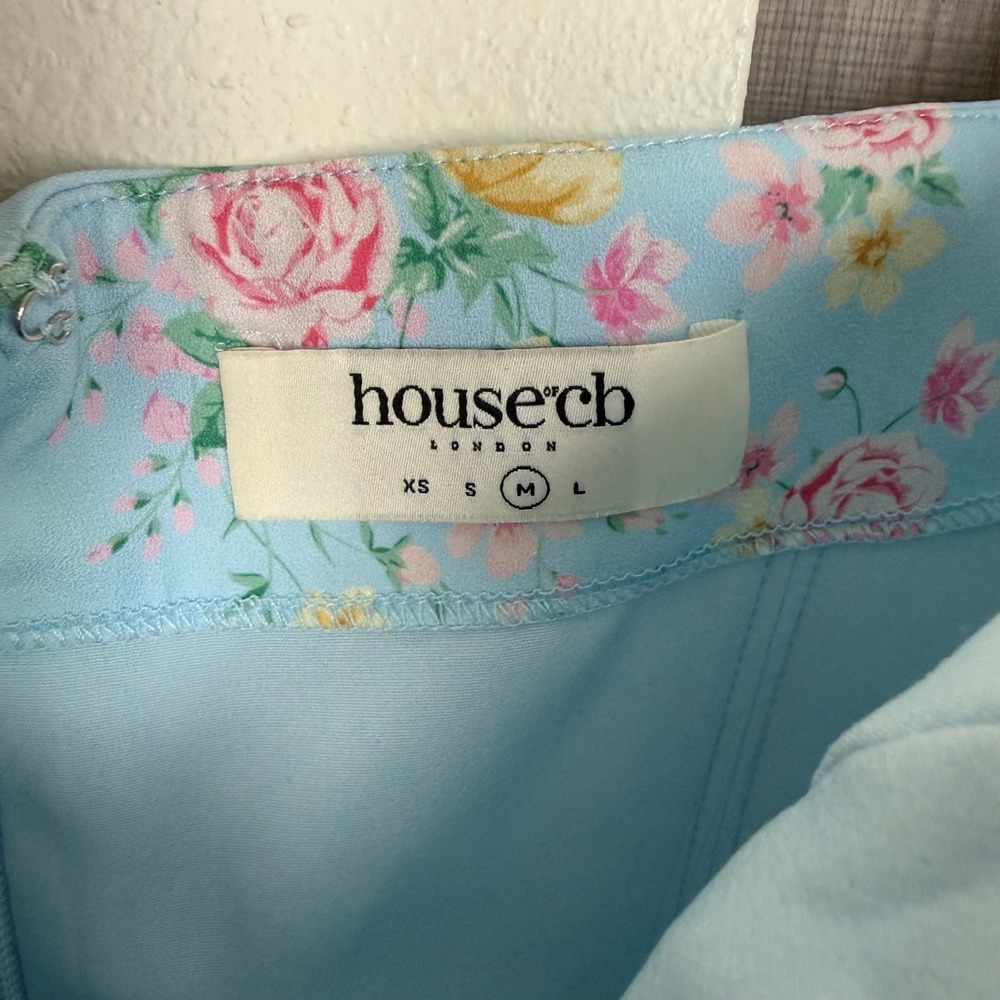 House of CB Blue Floral Aria Mini Sundress Puff Sleeve Size Medium - Picture 12 of 14